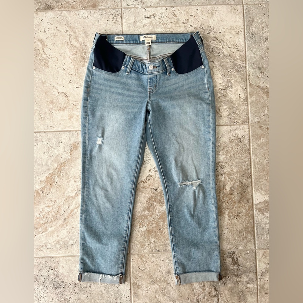 Madewell The Maternity Side-Panel Perfect Vntg Distressed Jeans, Light Blue, 28
